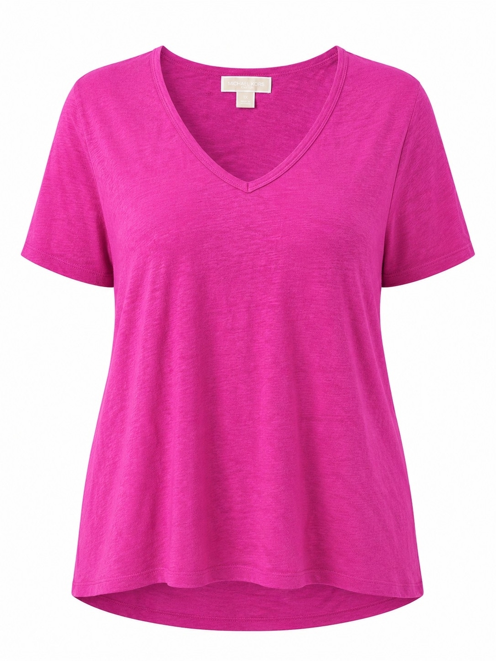 MICHAEL BY MICHAEL KORS | Hot Pink Linen Blend V-Neck Tee Casual Luxe Top | 1X